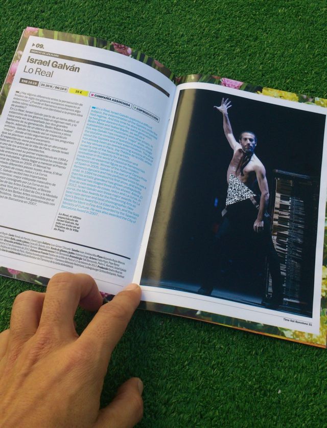 Programa del espectáculo LO REAL de ISRAEL GALVAN en el Mercat de les Flors, Barcelona. Del 16 al 19 de enero del 2014