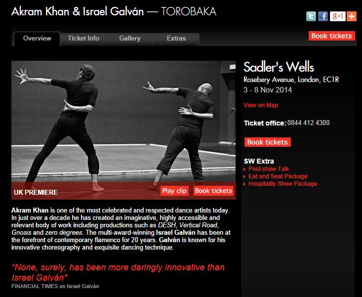 Venta de entradas on-line de TOROBAKA en SADLER'S WELLS Londres del 3 al 8 de noviembre del 2014
