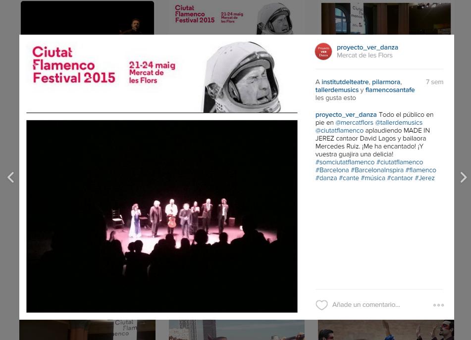 El público del CIUTAT FLAMENCO 2015 en pie aplaudiendo a David Lagos, Mercedes Ruiz por MADE IN JEREZ en el Mercat de les Flors, Barcelona