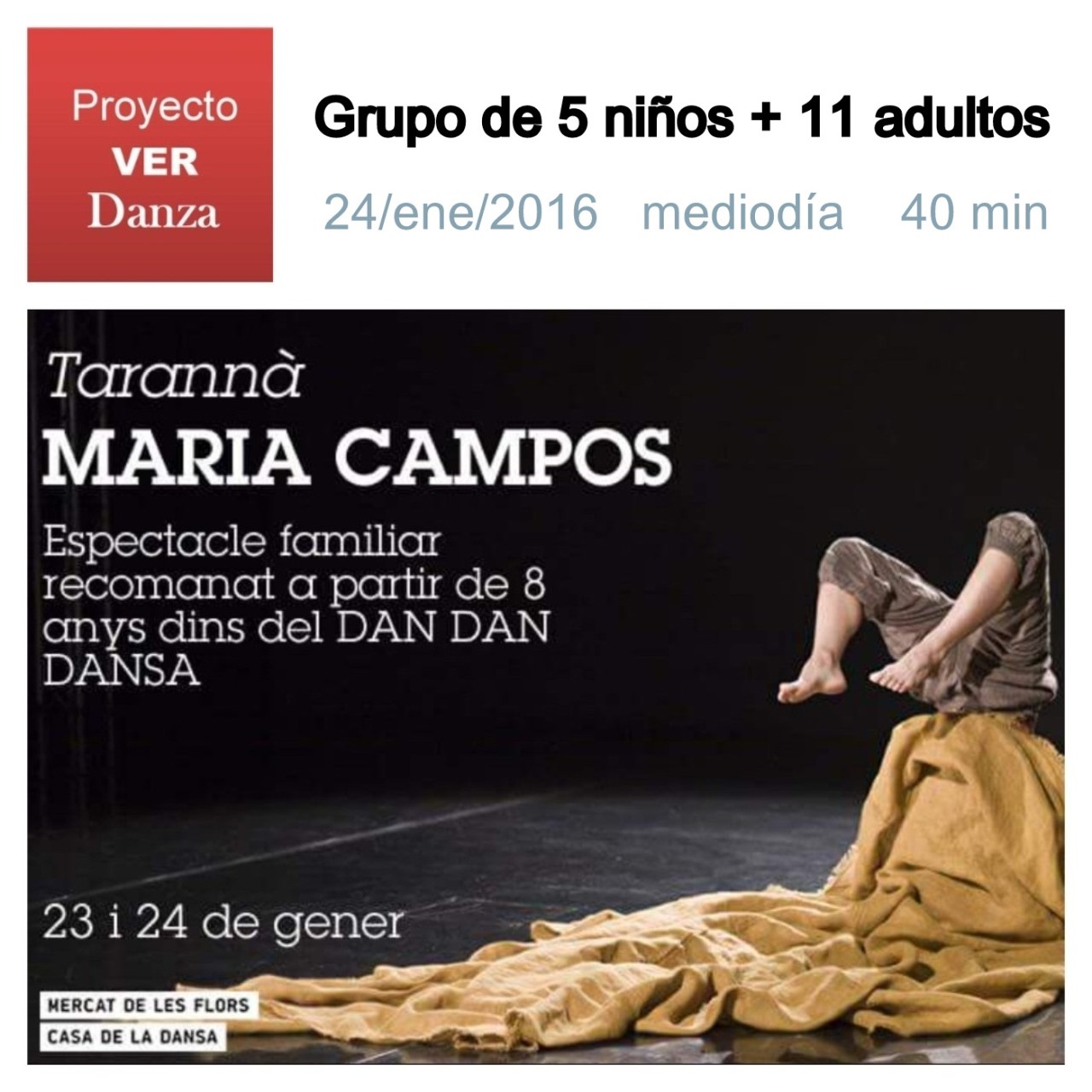 grupo de 16 vimos TARANNA de Maria Campos en el Mercat de les Flors