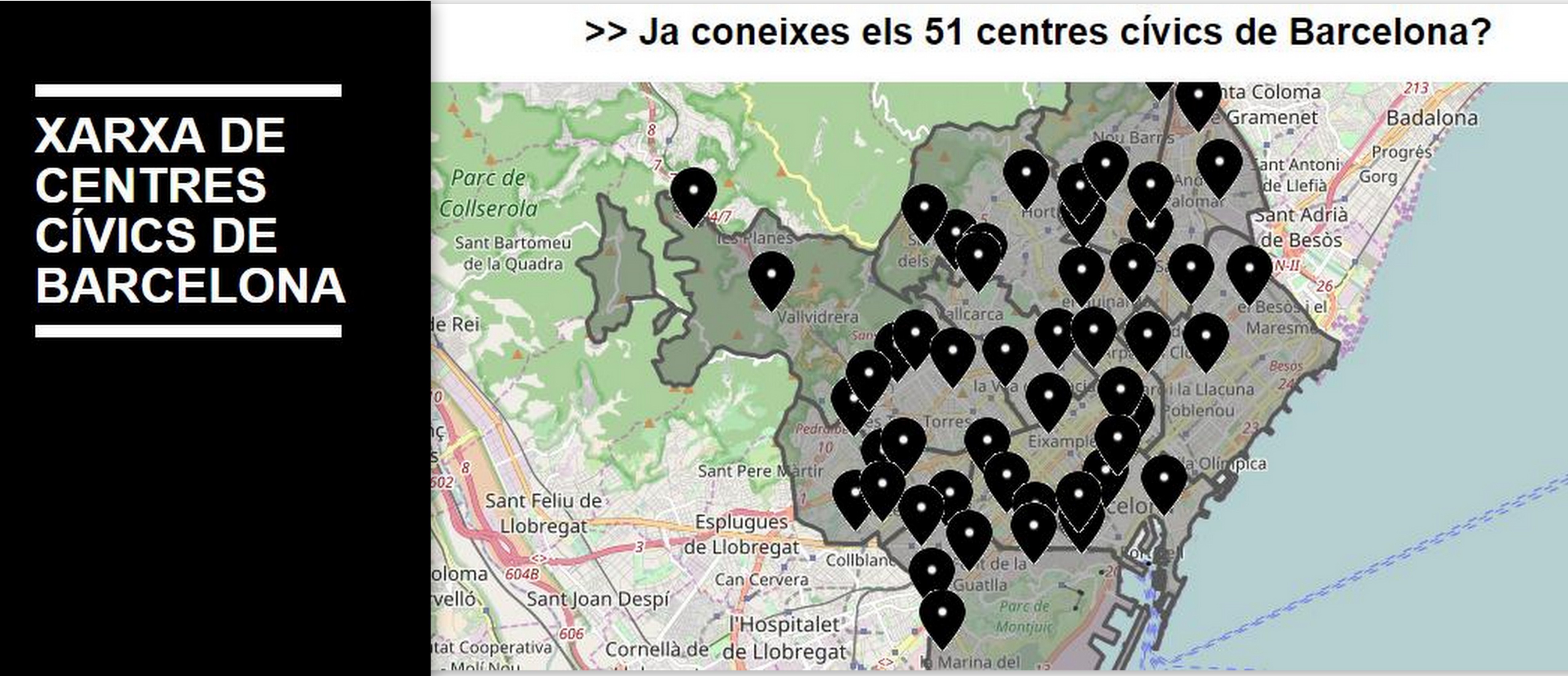 Collage Xarxa CC BCN i mapa 51 Centres Civics